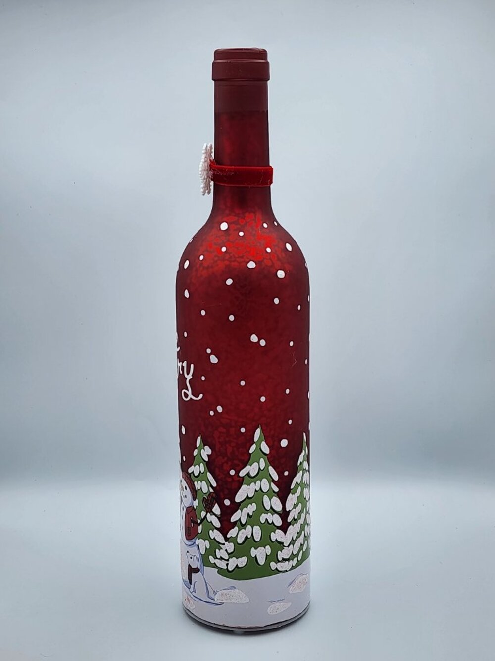Artisan "Be Merry" Snowman Light-Up Bottle Decor - Picture 2 of 11